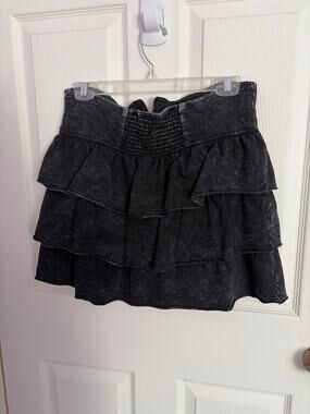 Vintage Metropark Tiered Mini Skirt M Black Cotton Zip Up High Waisted USA Made